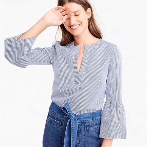 J. Crew Tops - J. Crew Striped Bell Sleeve Nautical Blouse Size 2